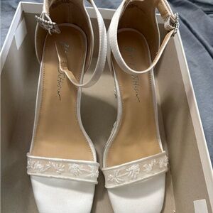 Betsey Johnson Ivory Embroidered Ankle-Strap Heels